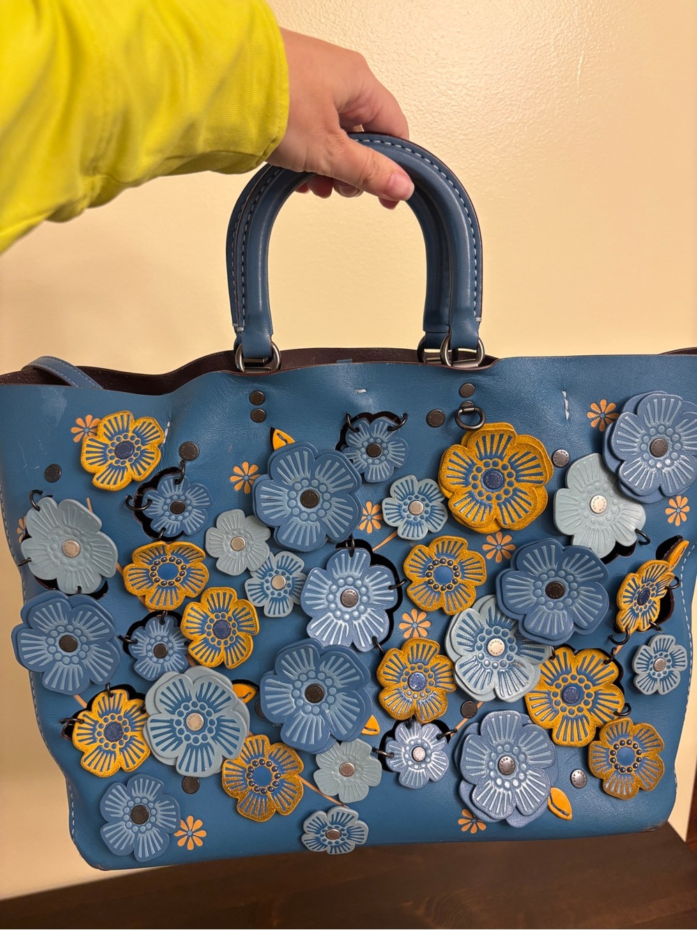 Coach Rogue Tote with Linked Tea Roses - Rare River Blue